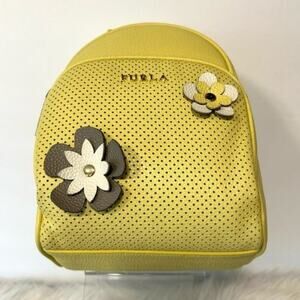 Furla Frida Yellow Leather Floral Appliqué Mini Backpack New with tag
